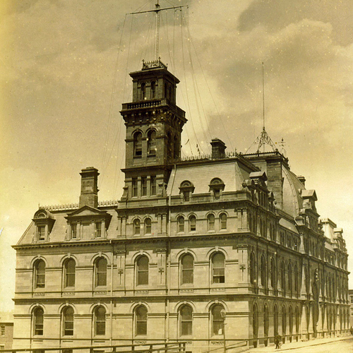 An albumen view of the Customs House, St. John, NB looking Northeast along Prince William Street.