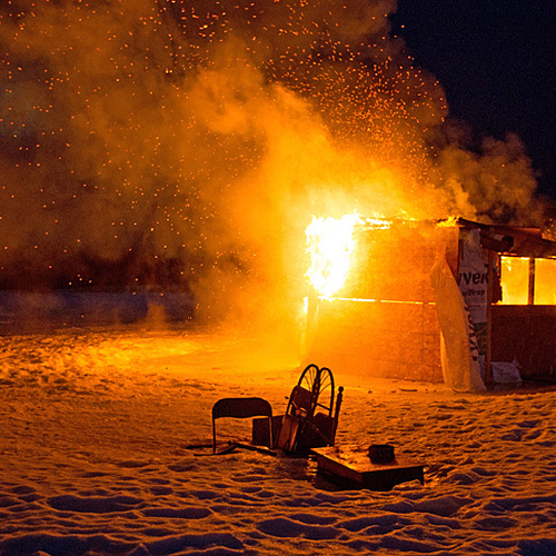 Ice Shack on fire