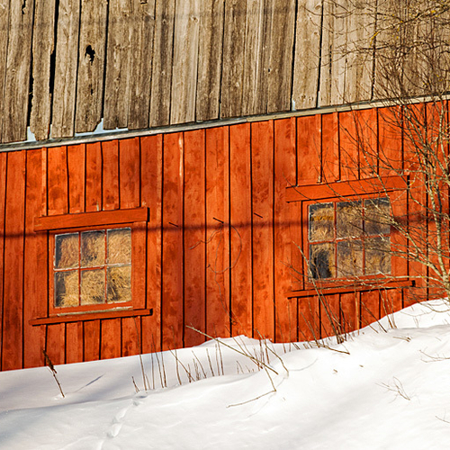 Macro of a rust colored barn in rural Kings County, New Brunswick, Canada.