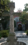 Atrial cross, back, with San Jacinto façade