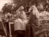 Two girls on canal boat (sepia)