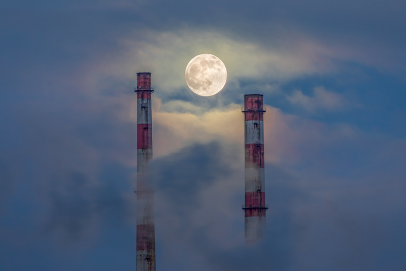 Moonrise Between Poolbeg Chimneys, Dublin
