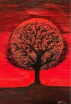 Setting sun behind tree