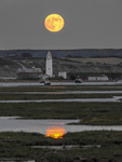 Strawberry Supermoon rising over Hurst Castle - 2