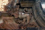 Main entrance gable, lion relief (right)