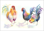 Limited print of THREE HENS watercolour 276
