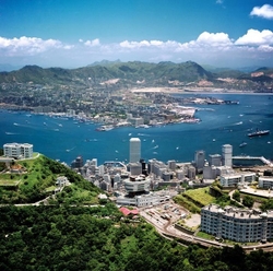 KM-37 Over the Peak Tram station & the Harbour - 1976