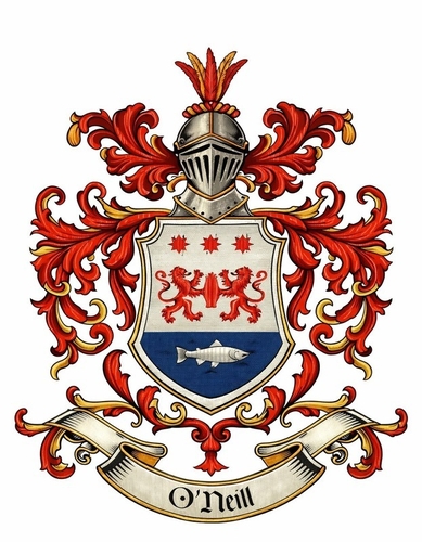Family Coat of Arms for the O'Neill Family - Photo Size: 8"x10", Price $55.00, Plus Shipping and Packaging shown ab…