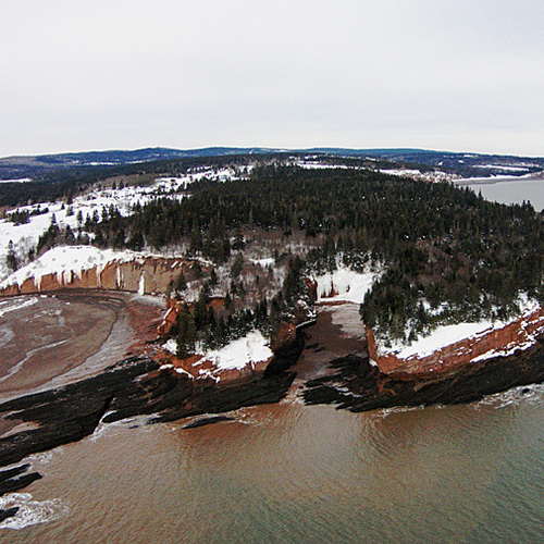 Aerial views of 'The Caves' Bay of Fundy rock formations.