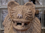 Church storage, stone carving, lion head