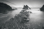 Bow fiddle rock BandW high tide at dusk