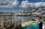 no stock TQ91 - Lobster Pots and colourful houses at Brixham Harbour