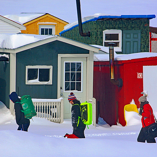 Students proceed in single file formation towards a morning of ice fishing along the Kennebecasis River @ Renforth, N…