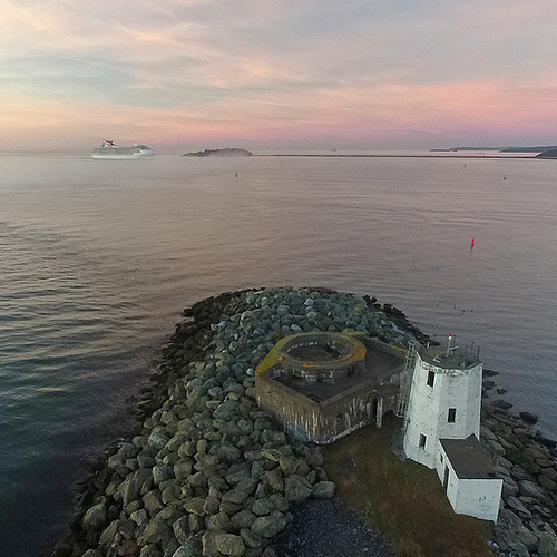 Courtenay Bay Breakwater Lighthouse & Battery with Partridge Island in the BG.