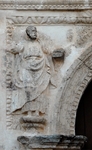 Santa Clara de Asís, façade portal, left spandrel relief, St. Peter