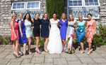Bride and girl friends at Bear Hotel, Cowbridge