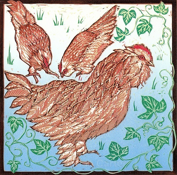 Three French Hens - Reduction Linocuts