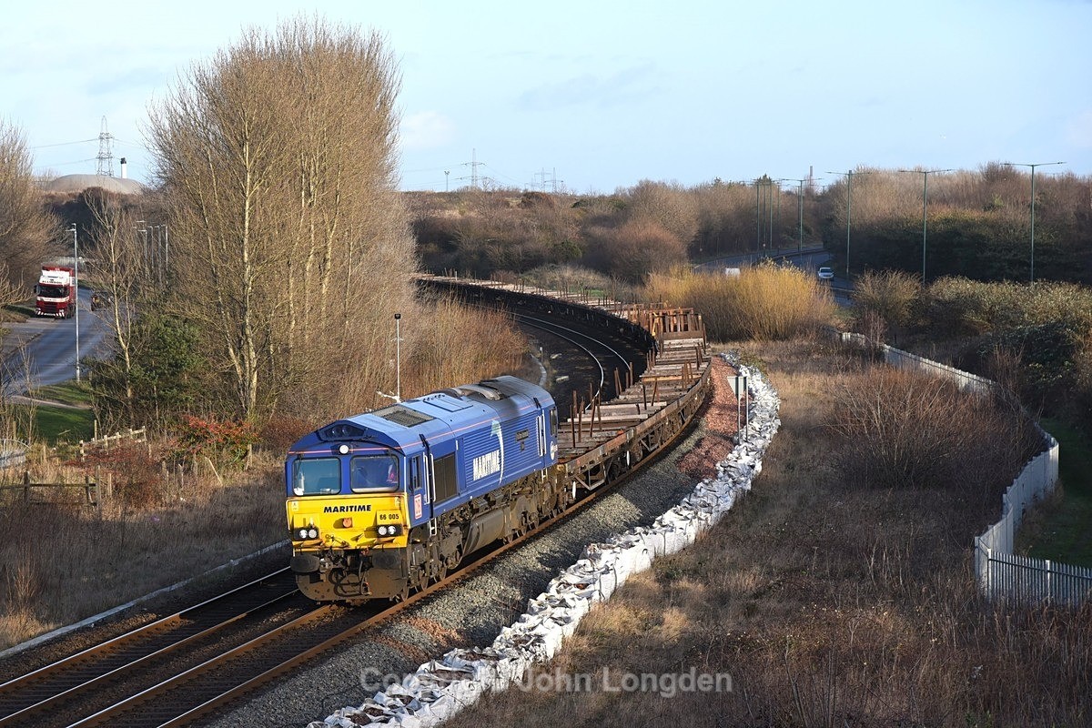 JL - 21.12.23 66005 6D11 Lackenby - Scunthorpe, Cargo Fleet - Teesside (west to east)