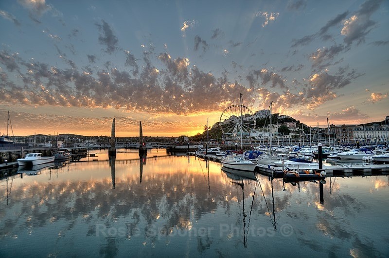 TQ61 - Sunset at Torquay Harbour showing the bridge and Big Wheel - Greetings Cards Torquay (separate galleries for Meadfoot Beach/Ansteys and Cockington)