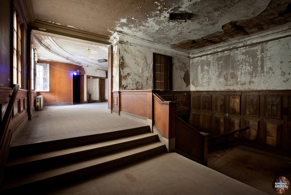 Victory Theatre, (Holyoke MA) | Wood Paneled Stairway - The Victory Theatre