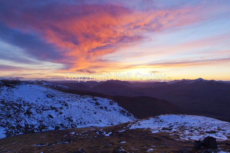 Grampian sunset from Cruach Ardrain, Stirlingshire - Landscape format