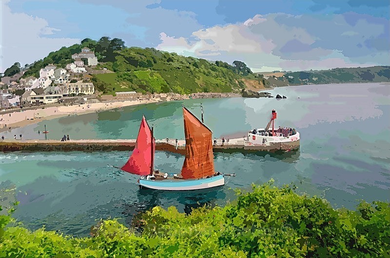 Lugger Iris passing the Banjo Pier - Looe