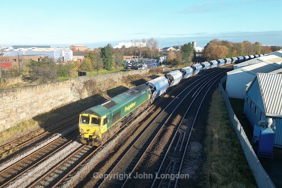 JL - 17.11.23 66512 6F32 Boulby - Middlesbrough, Metz Bridge - Teesside (west to east)