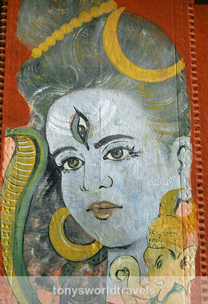 Painting of Indian god shiva and godess and her son Ganesha India - India