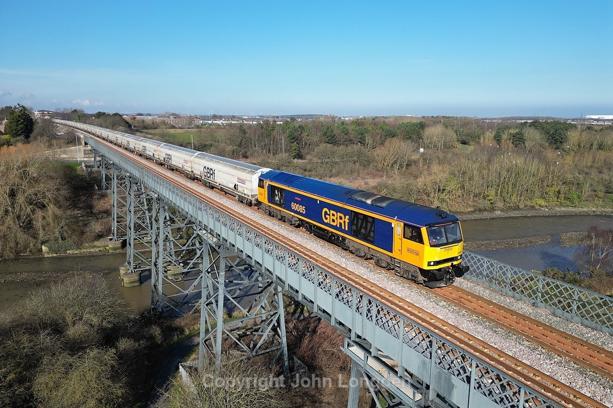JL - 4.3.24 60085 6N87 Lynemouth - Tyne Dock, Bedlington Viaduct - Blyth & Tyne (north to south)