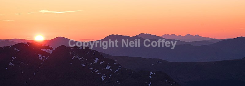 Western Highlands and Isle of Rum sunset from Ben Starav - Panoramic format