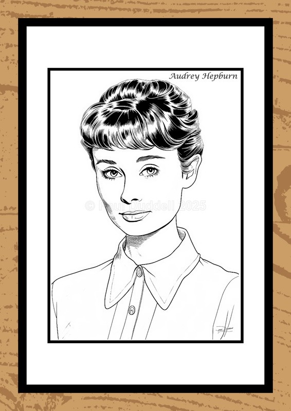 Audrey Hepburn Hand-Drawn Portrait - Legends of Film by Artist Paul Duddell