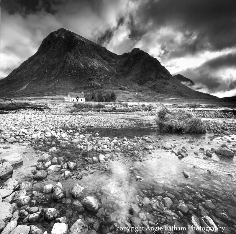 BW007 The cottage under the mountain - Scotland in Black & White