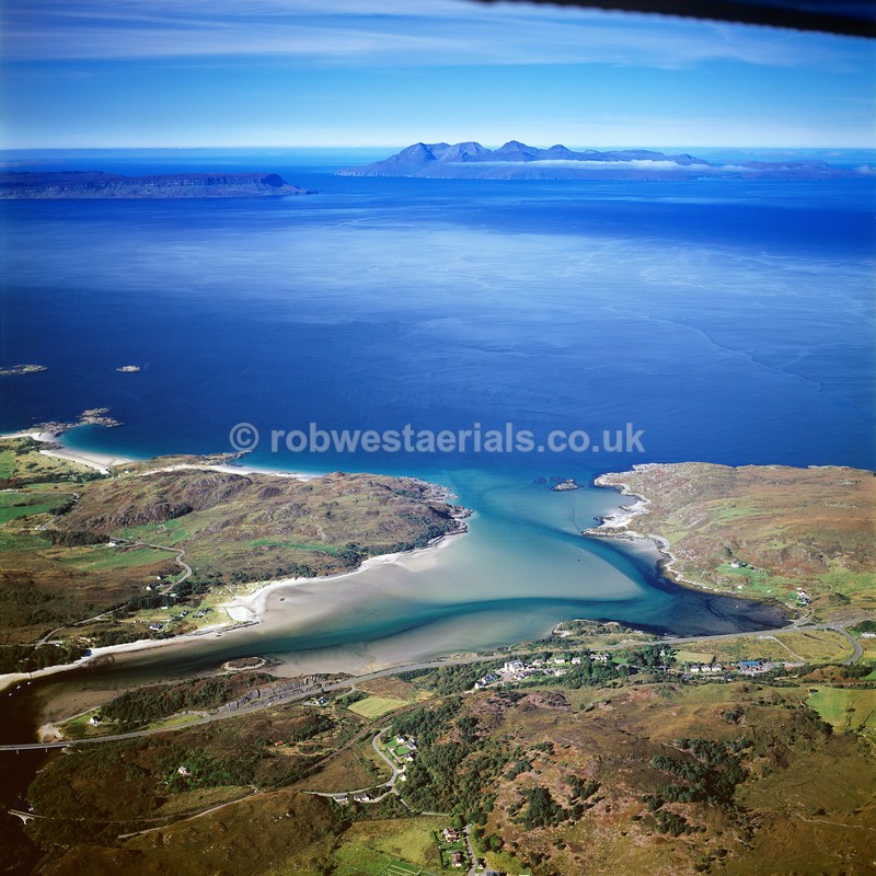 aerial pictures of Scotland west coast coastline at Morar village