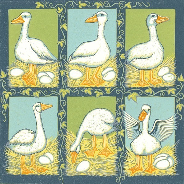 Six Geese-a-Laying - Reduction Linocuts