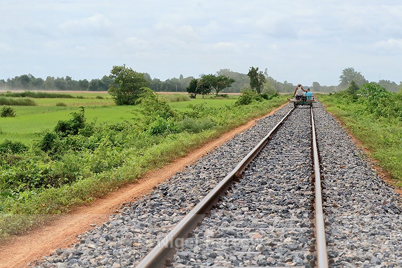 Bamboo Train passing rice fields, Battambang, Cambodia - Cambodia