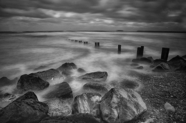 Fine Art Monochrome Of Youghal Beach And Shore, Co. Cork, Ireland.