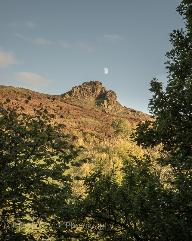 Gaer Stone from Helmeth Hill, moonrise - Stretton Hills