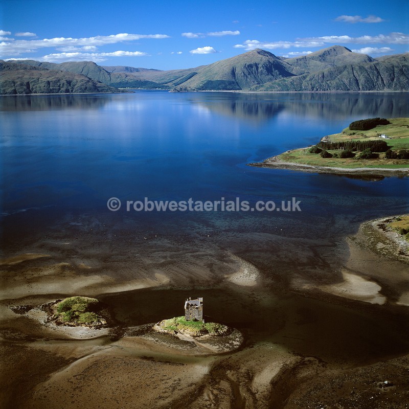 aerial pictures of Scotland west coast sea lochs at Castle Stalker