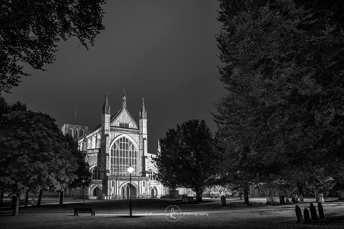 Winchester cathedral at night