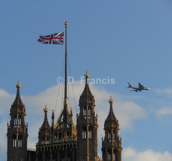 Palace of Westminster (Houses of Parliament) and Plane - Westminster