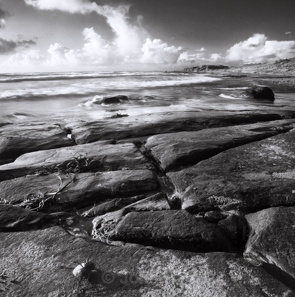 Fine Art Monochrome Of The Burren And Atlantic Ocean At Fanore Beach, Co. Clare, Ireland.