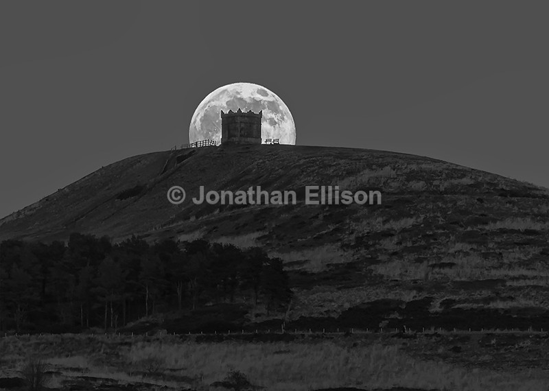Rivington Pike Moonrise - Black and White