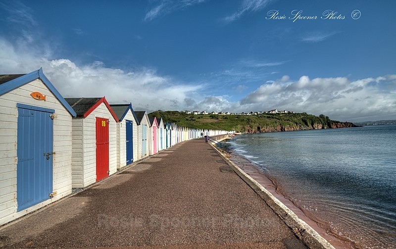 No stock TQ55 - Clouds gather over the Beach Huts at Broadsands - Greetings Cards Brixham Broadsands and Kingswear