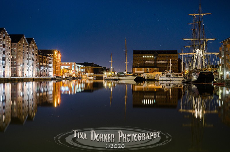 Night View towards Llantony Bridge at Gloucester Docks by Tina Dorner Photography