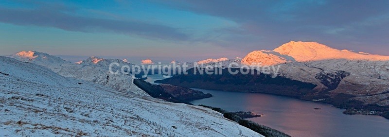 Ben Lomond Alpenglow, The Trossachs - Panoramic format