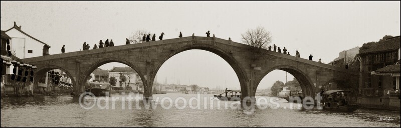 China Shanghai Zhujiajiao Water Town bridge from boat 5 sepia - China