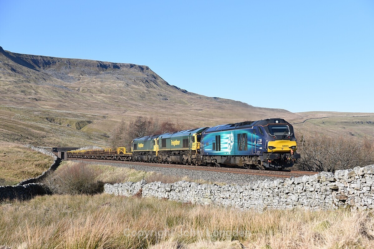JL - 2.3.21 68005 66572 & 66516 6K05 Carlisle - Crewe, Ais Gill MP260 - Ais Gill - Milepost 260