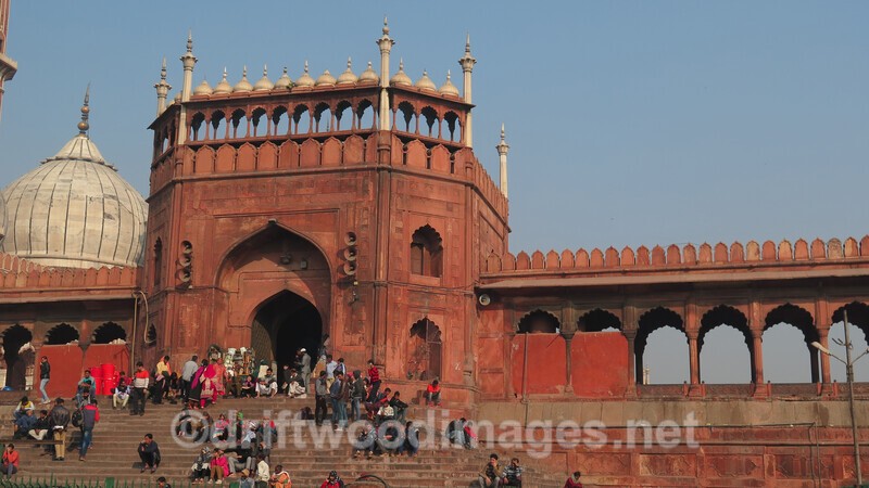 Delhi Jama Masjid entrance people on steps - Delhi