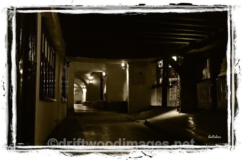 Chester Watergate Street Rows North Side sepia border credit - Chester City