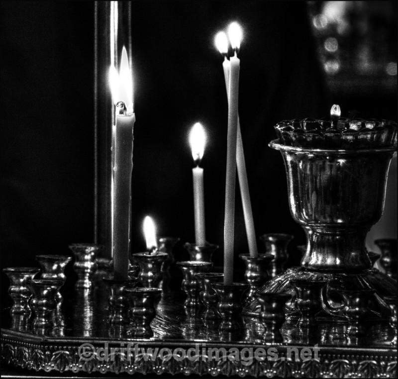 Archangel church candles bw HDR - Archangel, Russia